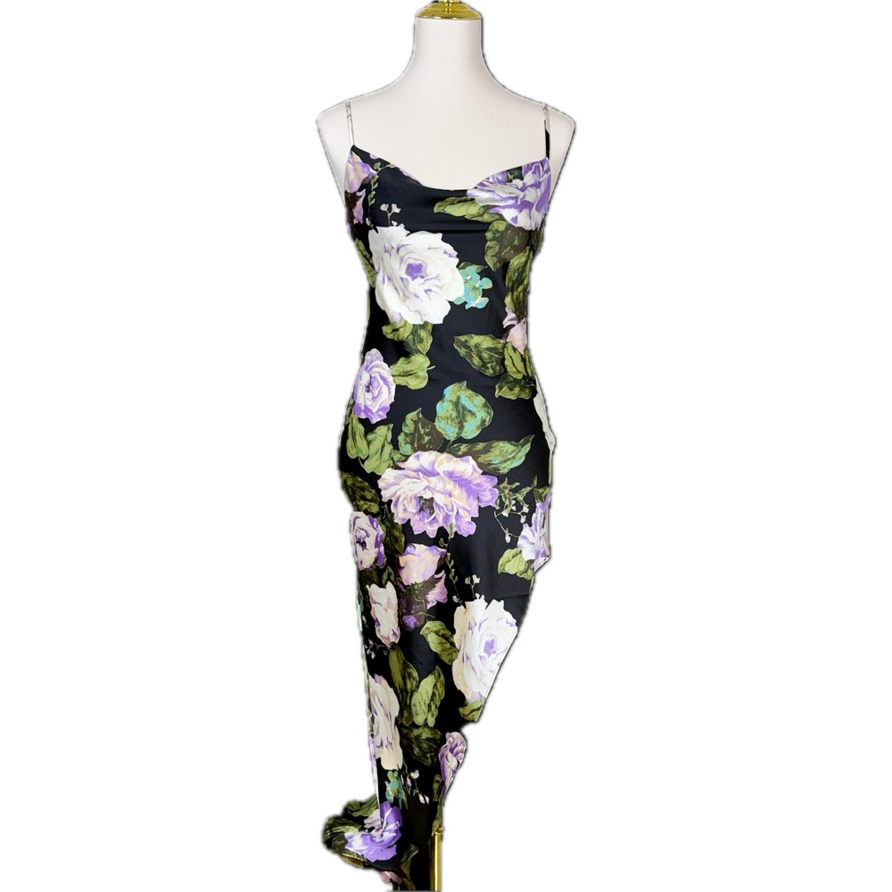 Forever21 Satin Floral Slip Dress S Purple Rose Asymmetric Spring Wedding‎ Guest
